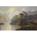 W Richards - A lakeland view with craggy