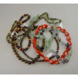 Seven rows of various beads including labradorite,