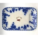 Stonier & Co rectangular blue and white transfer decorated dish incorporating a sauce well with