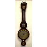 A 19th century mahogany wheel barometer with swan-neck pediment over damp-meter,