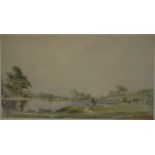 Alfred Vickers (1786-1868) - 'Figures by a river', watercolour, signed lower right,