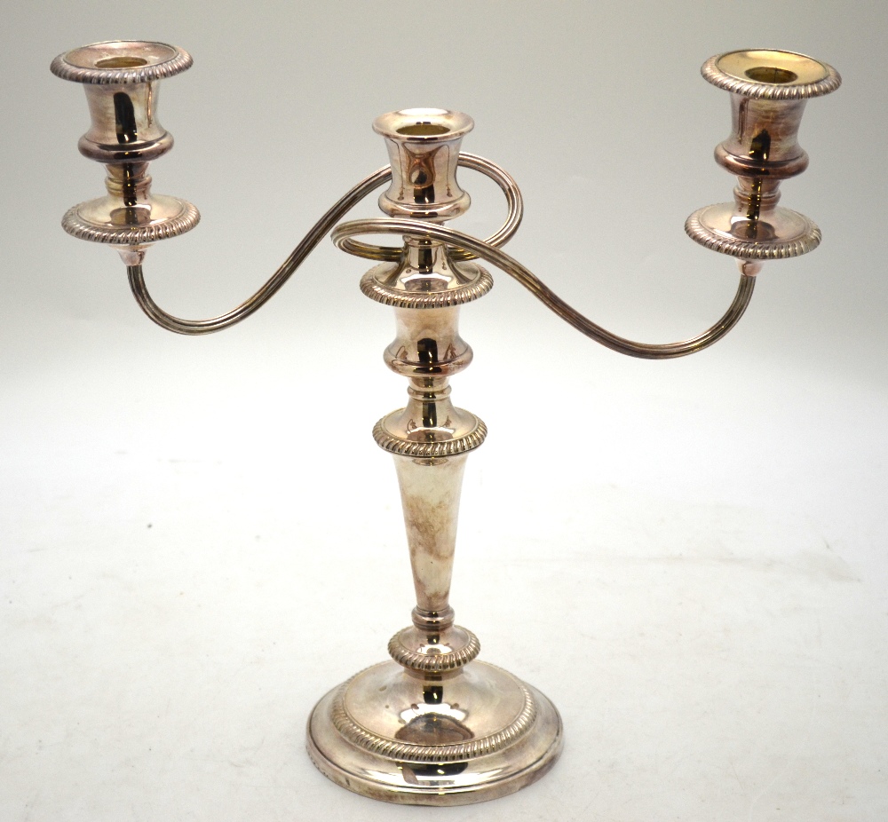 A pair of electroplated baluster candelabra with twin branches, - Image 2 of 4