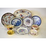 A box of 19th century decorative china including a 'Real Ironstone China' oval meat plate, 30 c 36.