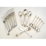 A set of four Victorian bead-edge dessert forks with three tines, Henry Holland, London 1848,