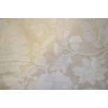 A pair of lined and inter-lined pale maize damask curtains, each curtain 114 cm wide x 228.