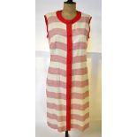 A Strelitz 1960s red/white striped shift dress with red border to neck and front edge,