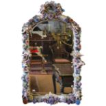 A large Sitzendorf porcelain bevel glass wall mirror,