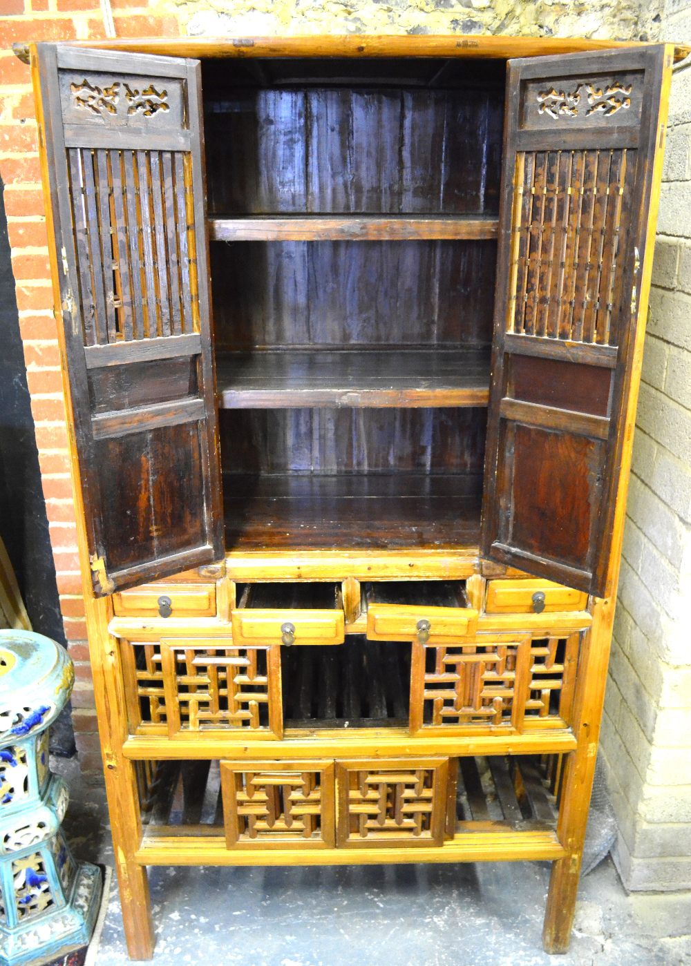 A Chinese softwood food cupboard, - Image 4 of 4