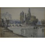 S J Lamorna Birch (1869-1955) - 'Cattle by a river near to Avignon', watercolour, signed lower left,