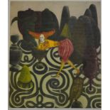 Tiffany McNab - 'Topiary with curious gardener', hand-coloured aquatint, ltd ed 116/150,