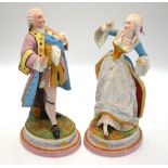 A pair of continental bisque figures of a lady and gentleman in 18th century style, 35 cm h.