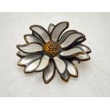 David Andersen - double-layered petal daisy brooch, white enamel on silver with gilded 'eye',