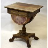 A 19th century mahogany work table with frieze drawer over a fabric lined storage drawer,