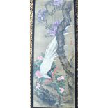 A Chinese painting on silk decorated with a white pheasant, magnolia and peonies, framed and glazed,