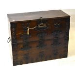 An antique Korean iron bound hardwood chest,