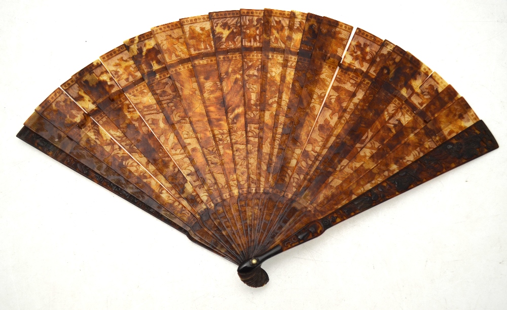 A Chinese carved tortoiseshell fan, - Image 6 of 6