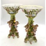 A pair of Sitzendorf porcelain comports,