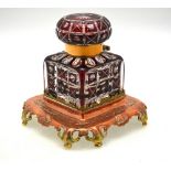 A 19th century Bohemian ruby flash glass square ink bottle,