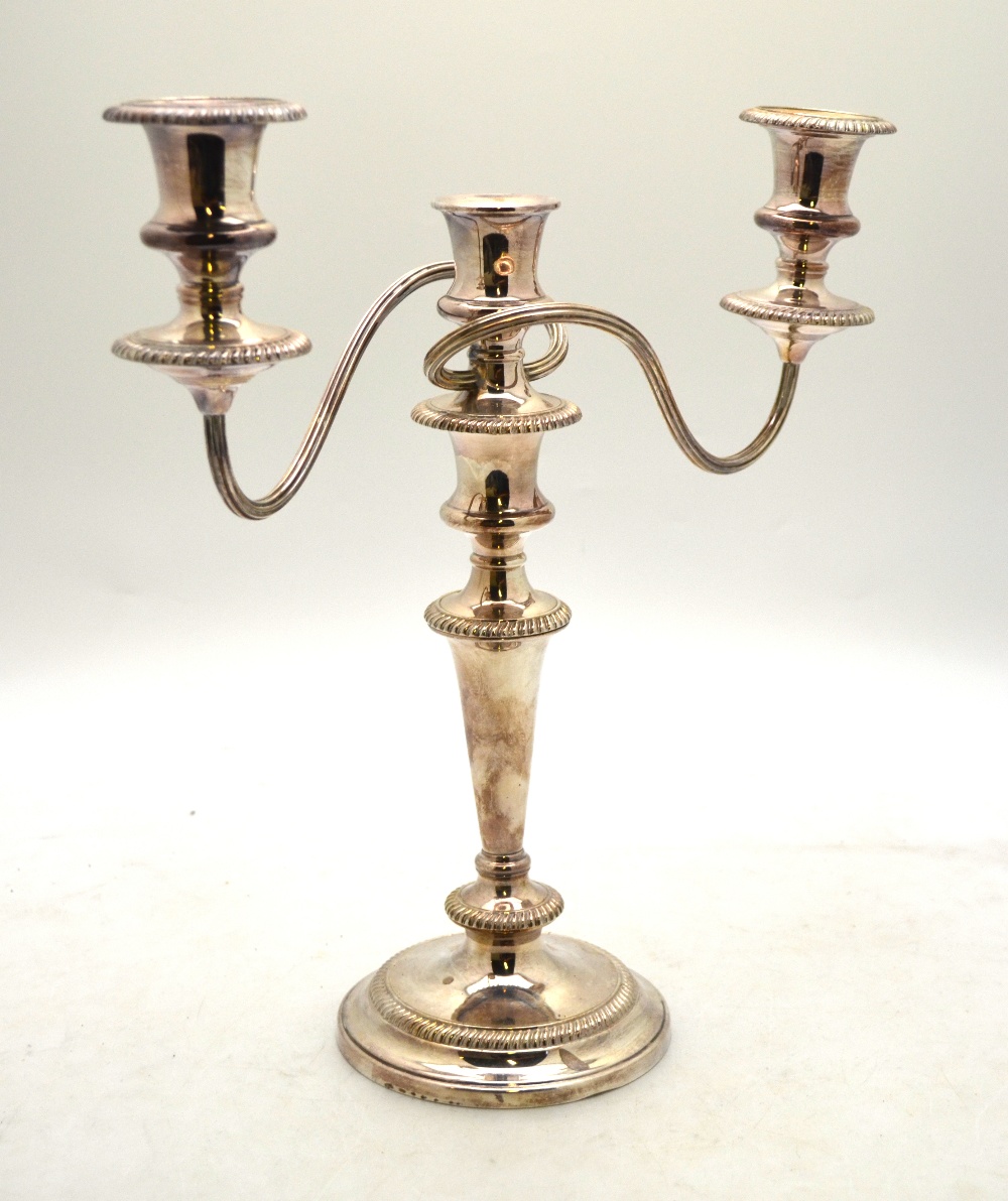 A pair of electroplated baluster candelabra with twin branches, - Image 3 of 4