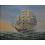 Carter - Sea scape with ship in full sail, oil on canvas, signed lower right,