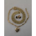 Old gold items including mesh bracelet, 9ct locket on chain bracelet,