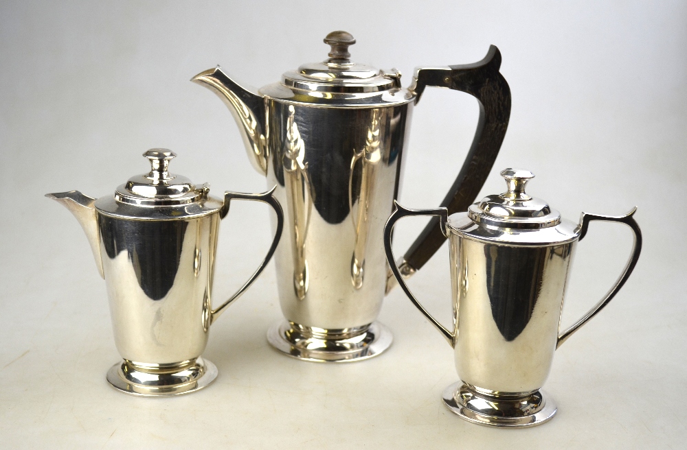 An epns Art Deco three-piece coffee service, to/w a set of six silver OEP coffee spoons, - Image 3 of 6