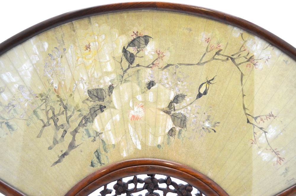 A Chinese gilded paper fan painted with tree branches in blossom, - Image 5 of 5