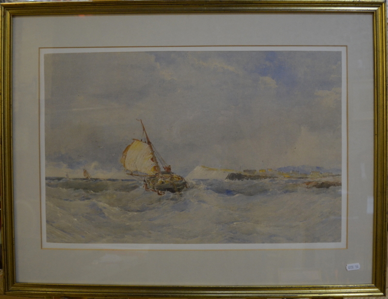 Edwin Hayes (1820-1904) - 'Running before a breeze', Coastal view with fishing boats offshore, - Image 2 of 2