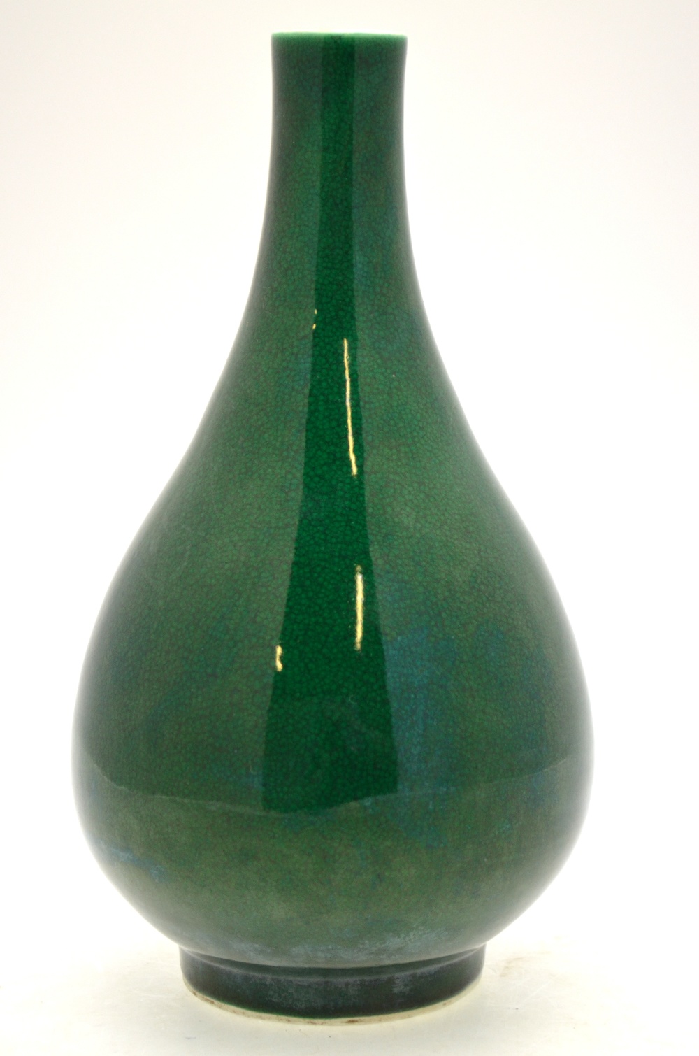 A Chinese pear shaped apple green close crackle glazed vase, - Image 3 of 6