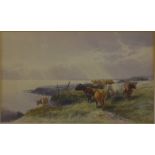 Tom Rowden (1842-1924) - 'On the Dorsetshire Coast', cattle, watercolour,