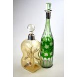 A glass 'glug-glug' spirit decanter and stopper with silver collar, Sheffield 1923,