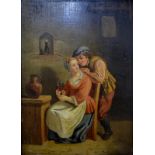 Continental school - Interior genre scene of man and woman, oil on board,