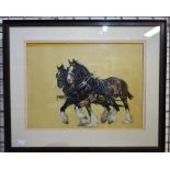 Norman Hoad - A pair of shire horses, oil on paper, signed lower right,