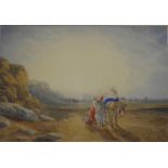 S Cook - Figures and mule on a beach, watercolour, signed lower left,