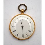 A Swiss fob watch with 18k engraved back and enamel dial,