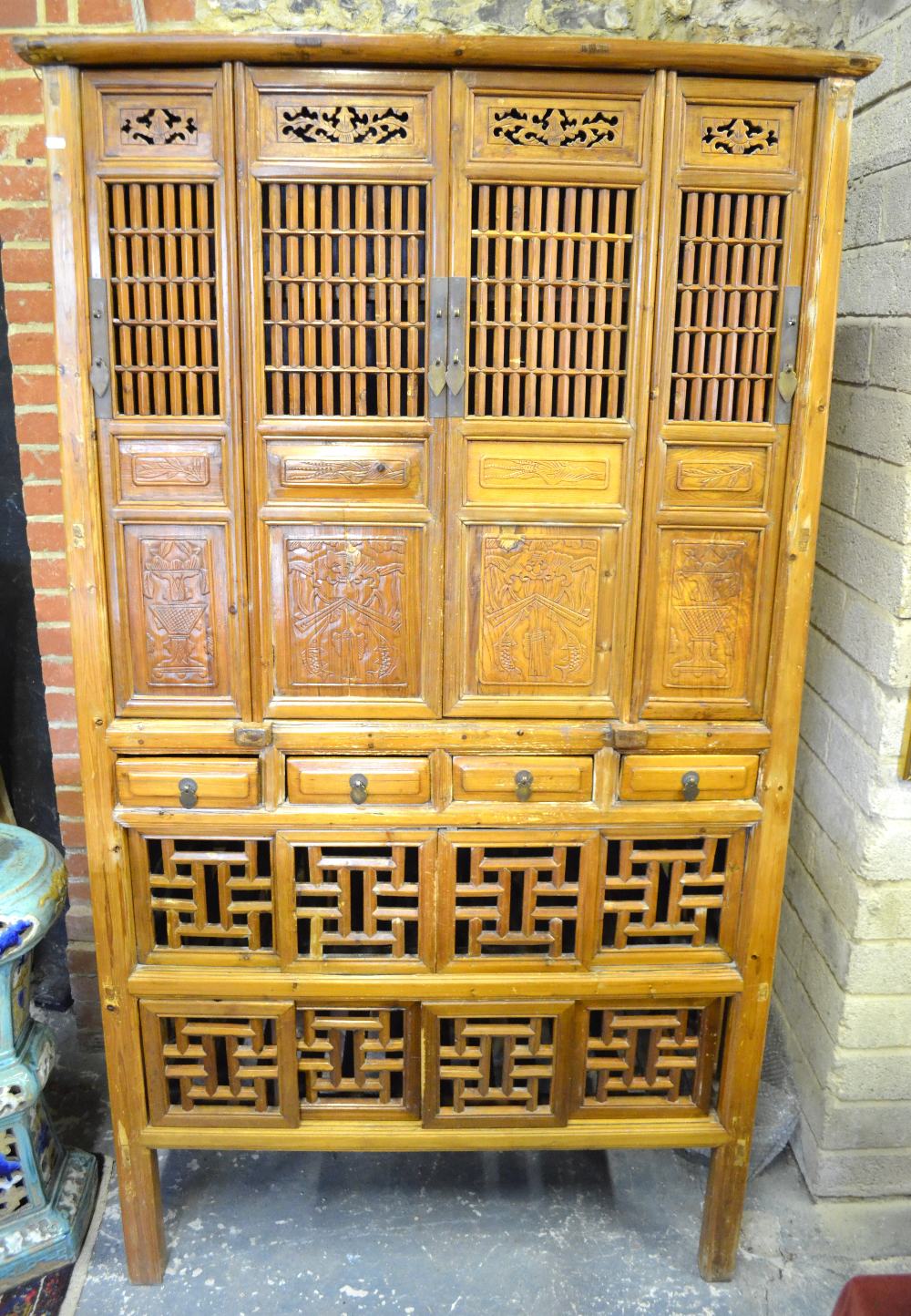 A Chinese softwood food cupboard, - Image 2 of 4