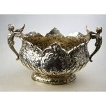 A Victorian heavy quality silver oval rose-bowl with winged caryatid handles,