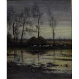 W H Hulk - 'Evening - near Guildford', oil on canvas laid on board,