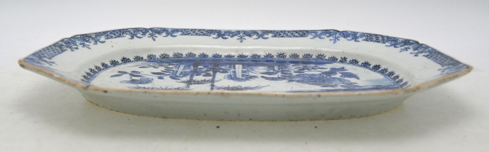 A Chinese blue and white chamfered rectangular meat dish decorated with rockwork, - Image 3 of 3