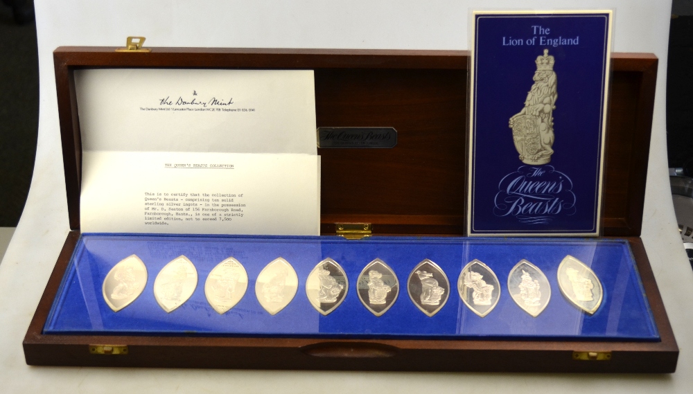 A Danbury Mint limited edition cased set of ten silver ingots of navette form - 'The Queen's - Image 2 of 6