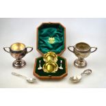 A cased pair of late Victorian parcel gilt open salts of quatrefoil form, Sheffield 1894,