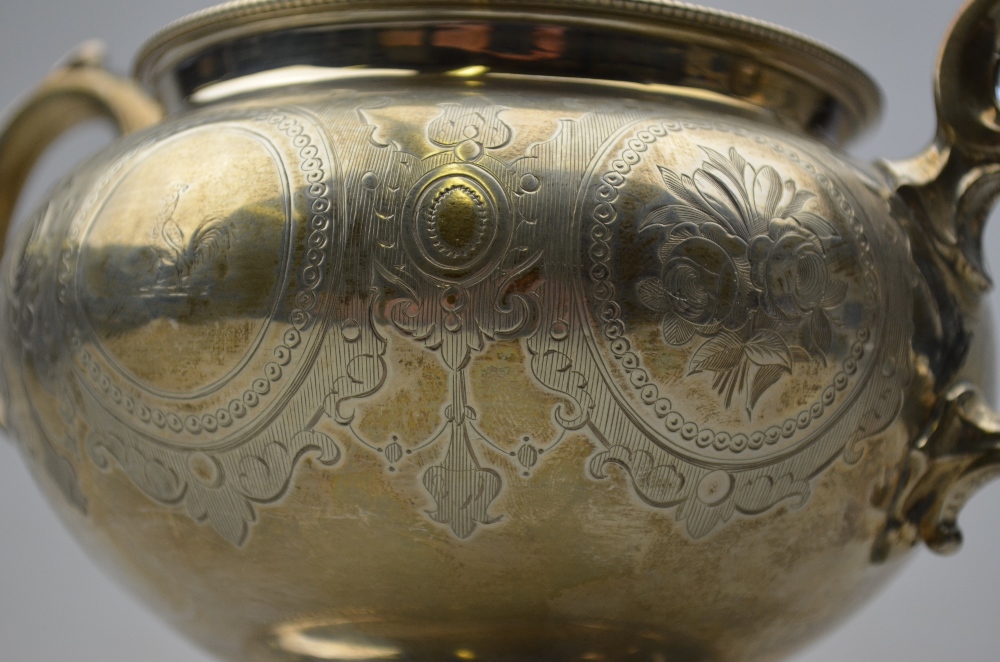 A Victorian engraved silver two-handled sugar basin with beaded rim and flared foot, - Image 2 of 4