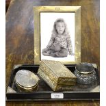 A silver photograph frame, Birmingham 1914, to/w a curling tongs box, Chester 1898,