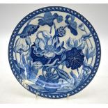An early 19th century Wedgwood blue and white plate transfer decorated with water lilies,