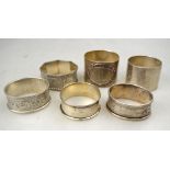 Six various silver napkin rings, 4.