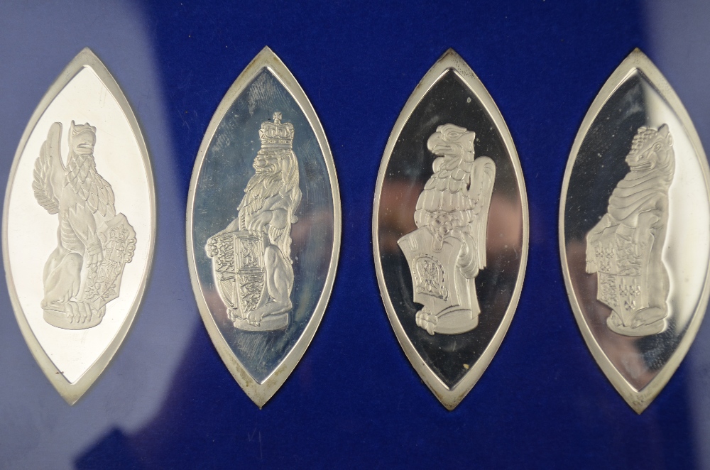 A Danbury Mint limited edition cased set of ten silver ingots of navette form - 'The Queen's - Image 4 of 6