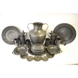 A large antique pewter rosewater dish with raised centre, 45 cm,