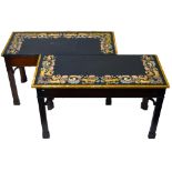 A good pair of 18th century style Italian scagliola marble top console/side tables with floral