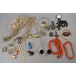 A mixed lot of vintage jewellery including coral necklace and bracelet formed of small beads