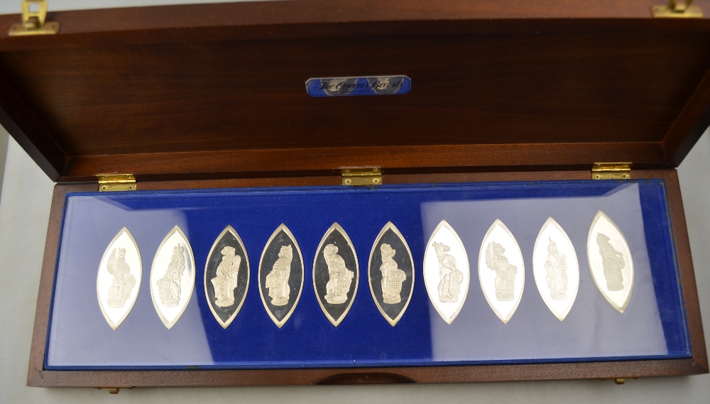 A Danbury Mint limited edition cased set of ten silver ingots of navette form - 'The Queen's - Image 3 of 6